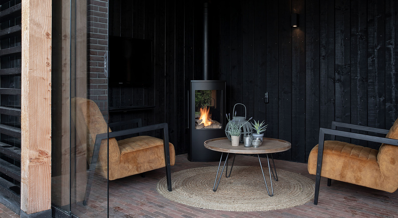 Dru Trio gaskachel buiten